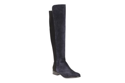Navy Suede Caddy Belle Slip On Over the Knee Boot